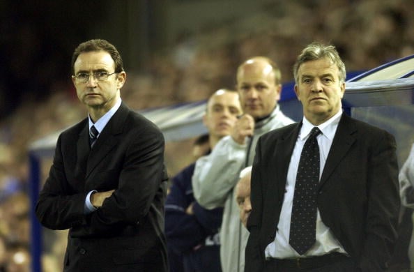8 Apr 2002:  Martin O''Neill the Celtic manager and his assistant John Robertson during the Leicester City v Celtic friendly match at Filbert Stree...