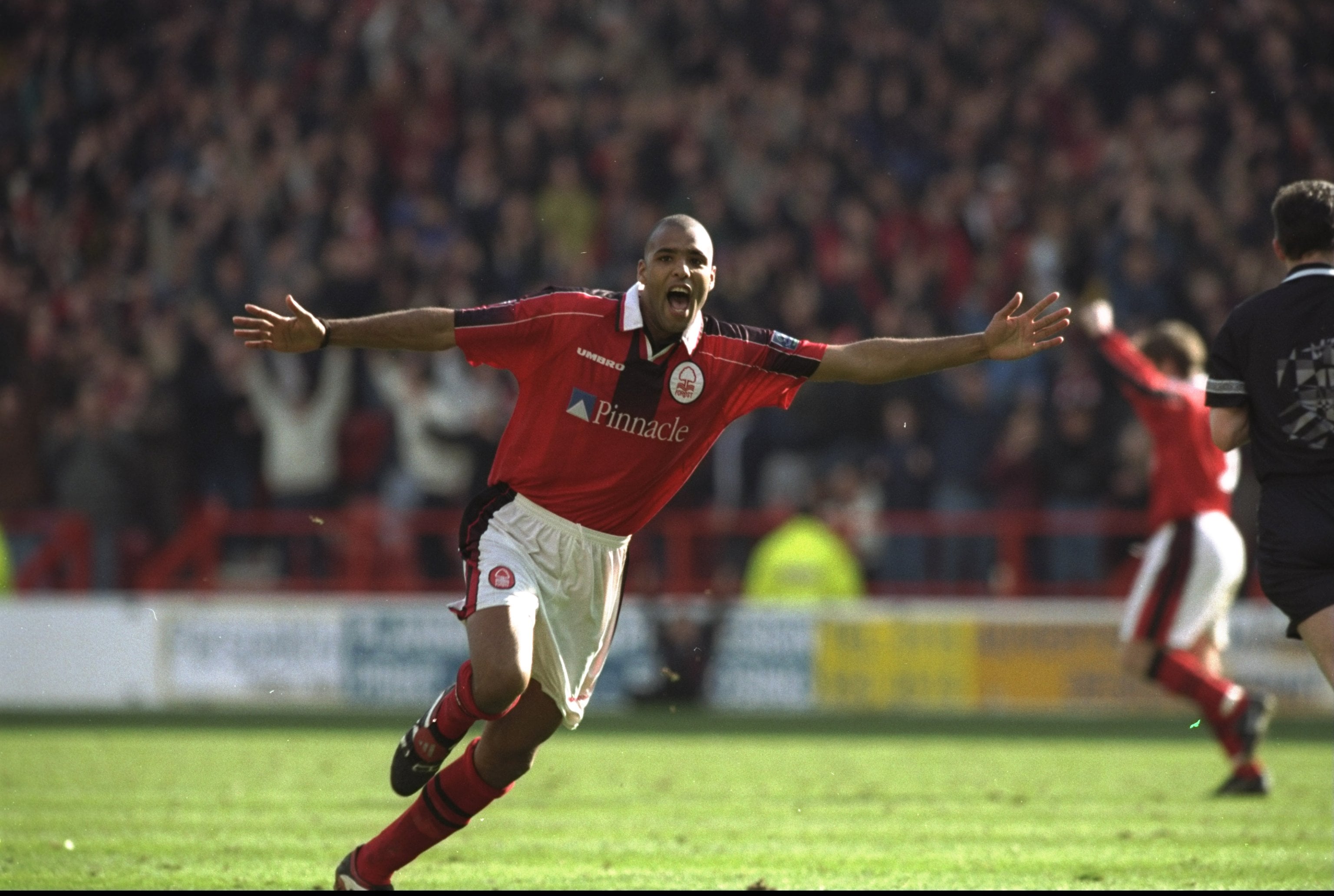 1 Mar 1998:  Pierre Van Hooijdonk of Nottingham Forest  celebrates during a Nationwide League Division One match against Middlesbrough at the City ...