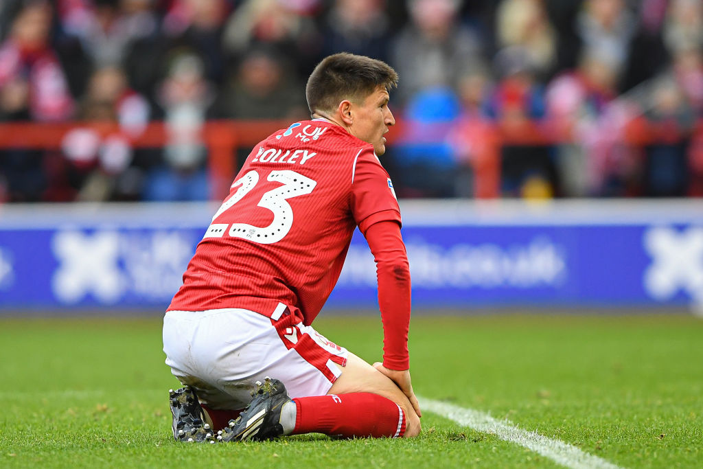 Joe Lolley (23) of Nottingham Forest during the Sky Bet Championship match between Nottingham Forest and Derby County at the City Ground, Nottingha...