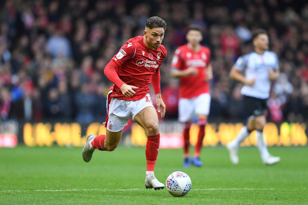 Matty Cash (11) of Nottingham Forest during the Sky Bet Championship match between Nottingham Forest and Derby County at the City Ground, Nottingha...