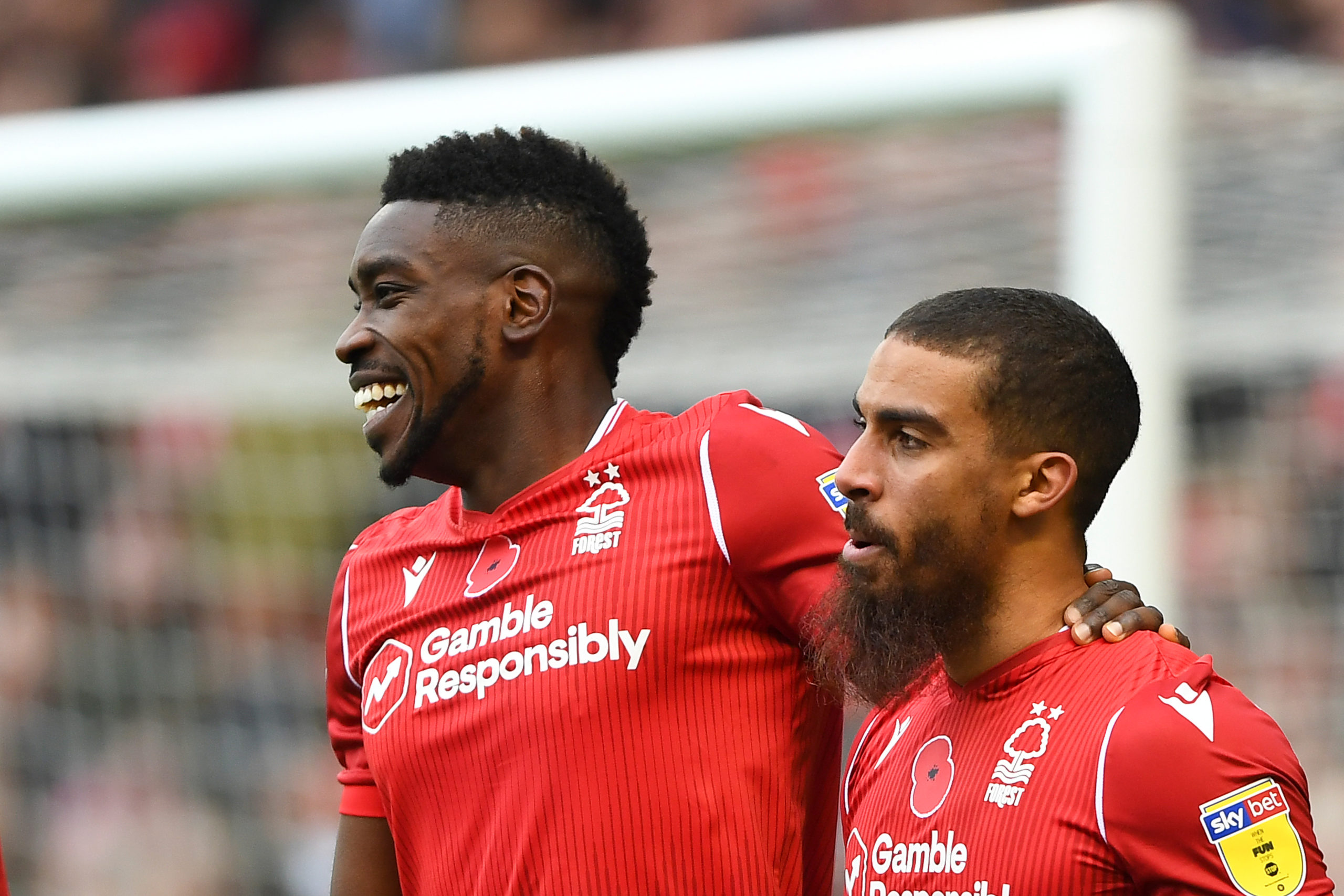Sammy Ameobi (19) of Nottingham Forest and Lewis Grabban (7) of Nottingham Forest during the Sky Bet Championship match between Nottingham Forest a...