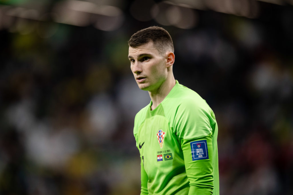 Dominik Livakovic in goal for Croatia against Brazil at the 2022 World Cup.