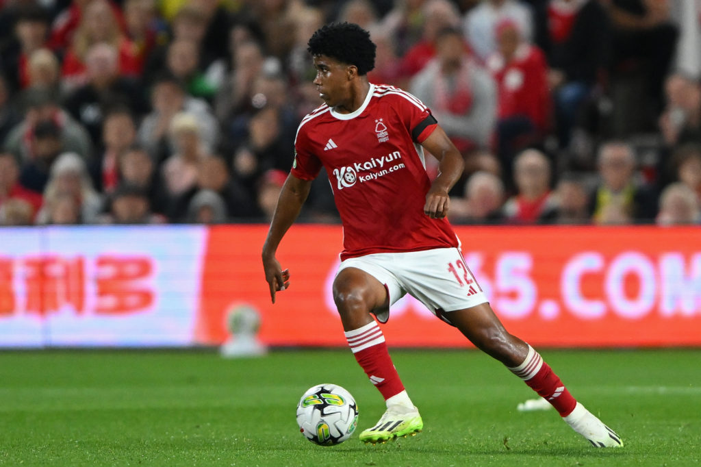 Andrey Santos of Nottingham Forest in action during the Carabao Cup 2nd Round match between Nottingham Forest and Burnley