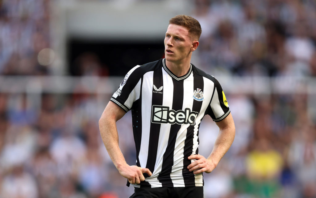 Elliot Anderson looks on during the Premier League match between Newcastle United and Brighton & Hove Albion