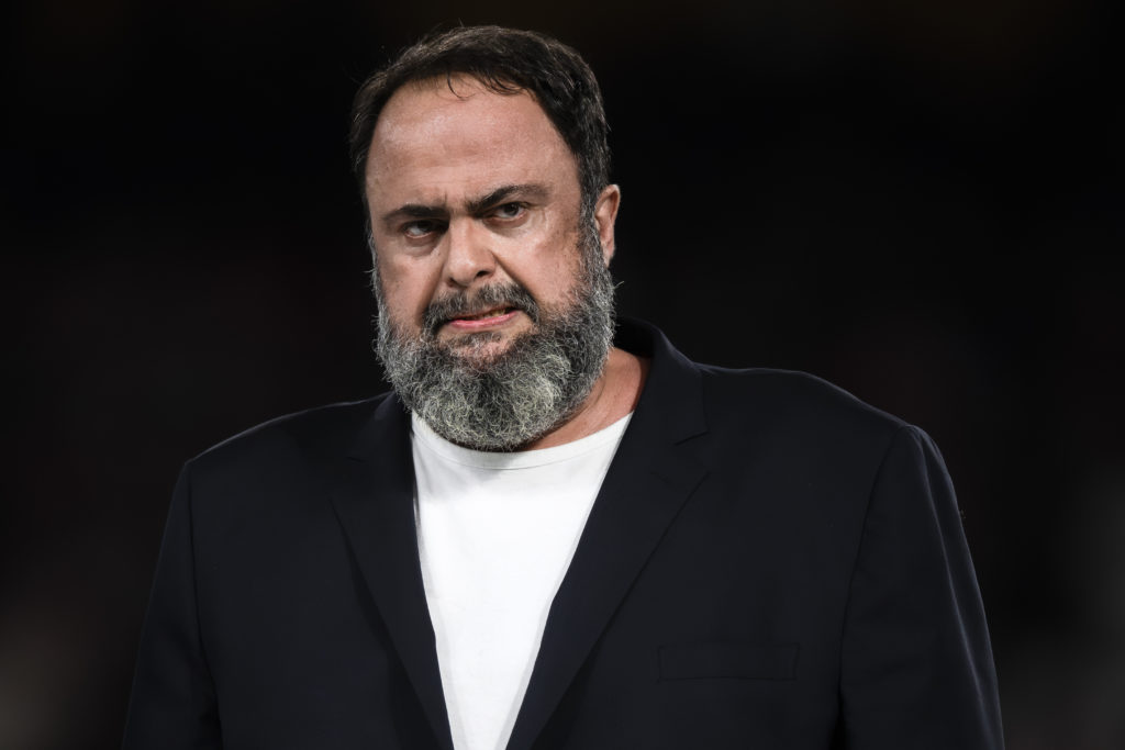 Evangelos Marinakis, president of Olympiacos FC, looks on
