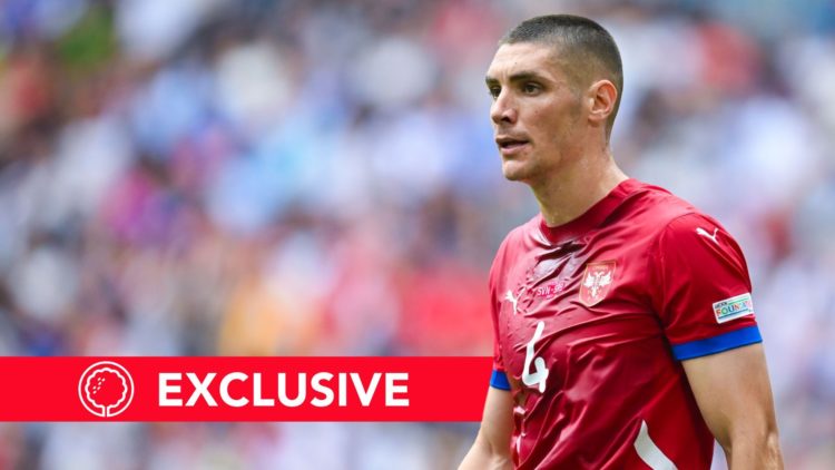 Nikola Milenkovic of Serbia looks on. Overlaid, a NFN exclusive banner.
