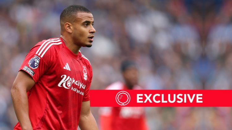 Murillo of Nottingham Forest during the Premier League match between Brighton & Hove Albion FC and Nottingham Forest FC. Overlaid, an exclusive ban...