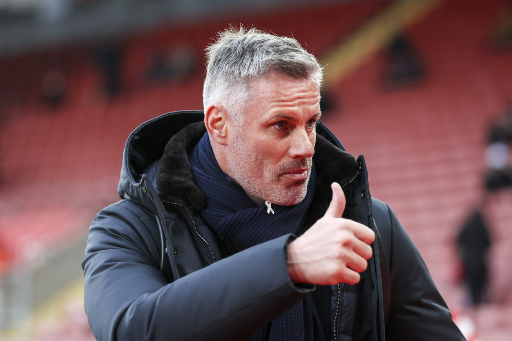 Jamie Carragher working as a pundit for Sky Sports