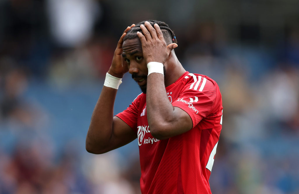 Emmanuel Dennis in action for Nottingham Forest against Chesterfield.