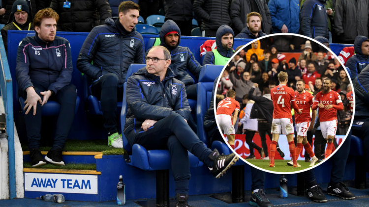 M - Former Nottingham Forest manager Martin O'Neill Inset - Lewis Grabban celebrates scoring for Forest vs Arsenal