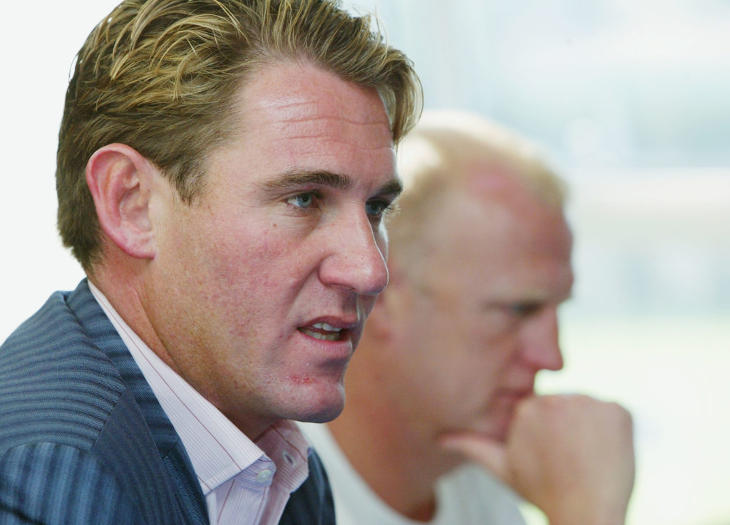 Simon Jordan attends a press conference as Crystal Palace owner