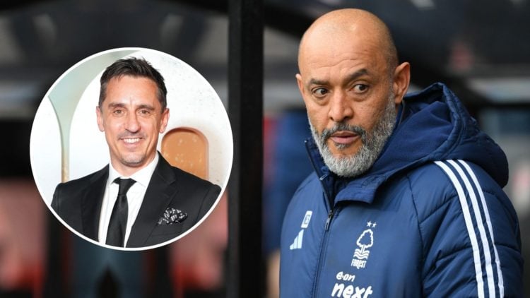 Nuno Espirito Santo. Inset, Gary Neville.