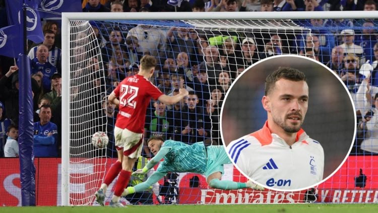 Main: Ryan Yates after scoring match-winning penalty for Nottingham Forest and inset: Harry Toffolo