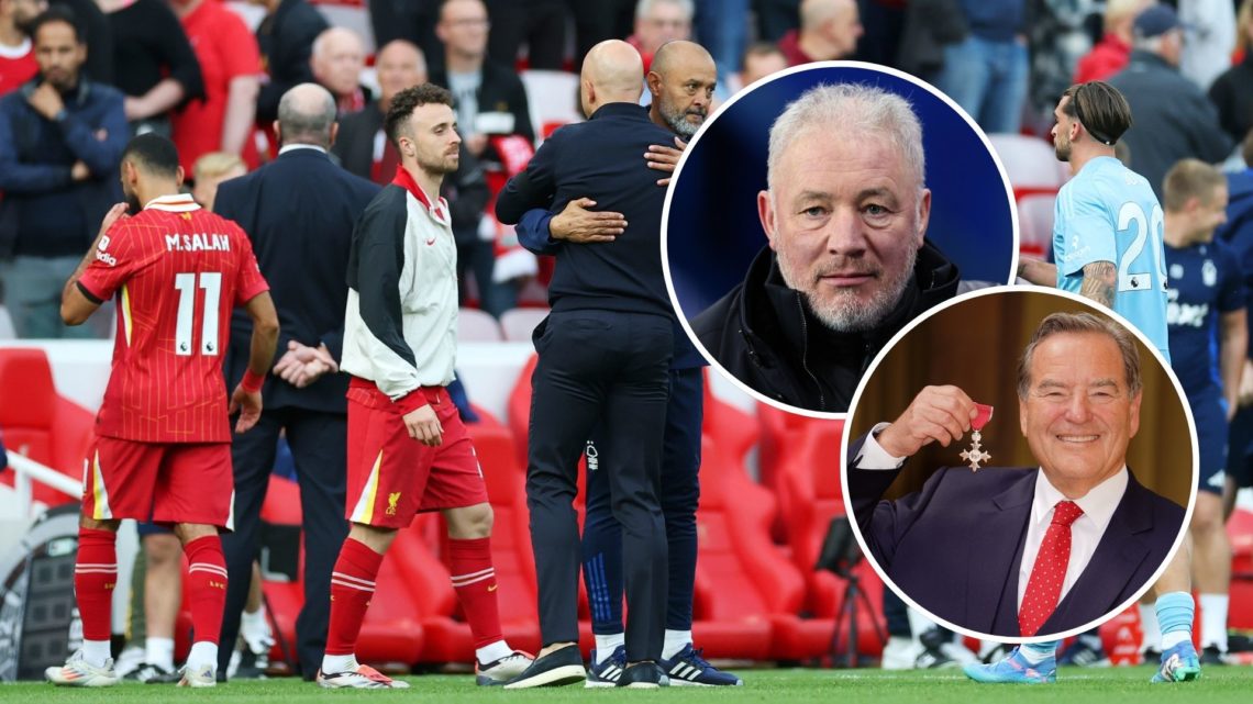 Main: Nuno Espirito Santo shakes hands with Arne Slot and insets of Ally McCoist and Jeff Stelling