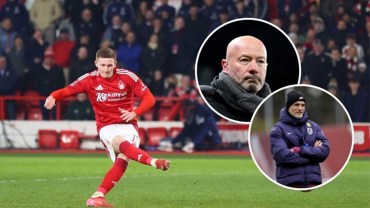 Main: Elliot Anderson scores a penalty against Ipswich in the FA Cup. Inset: Top: Alan Shearer and Bottom: Thomas Tuchel