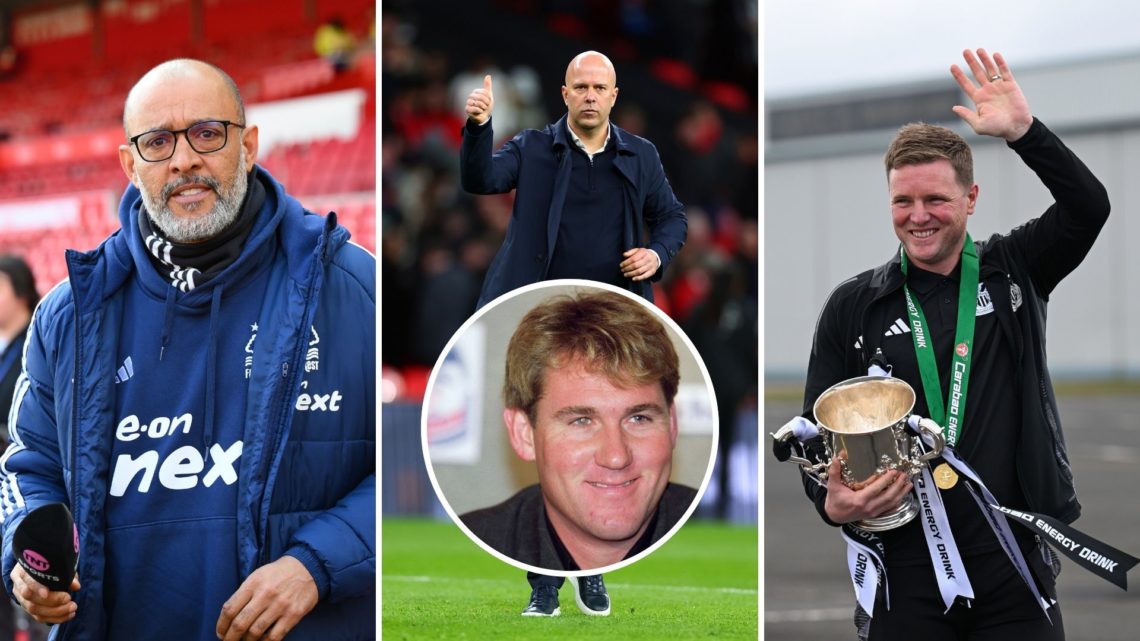 Left: Arne Slot gives thumbs up to Liverpool fans after Carabao Cup Final, Centre: Nuno Espirito Santo after a 1-0 win over Manchester City, Right:...