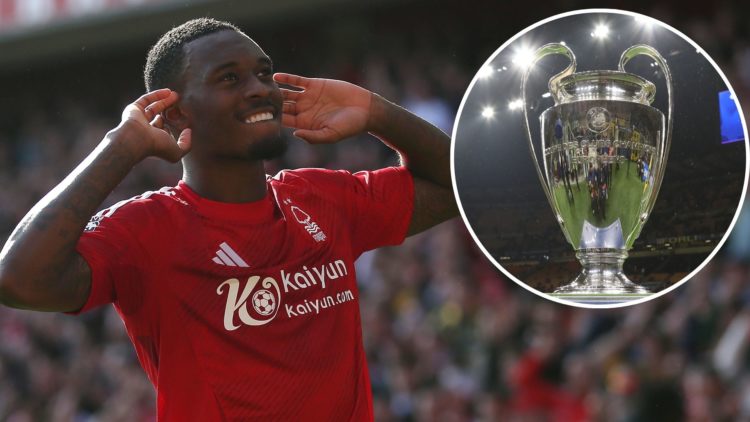 Callum Hudson-Odoi of Nottingham Forest goal celebration after scoring a goal to put Nottingham Forest 1-0 ahead during the Premier League match be...