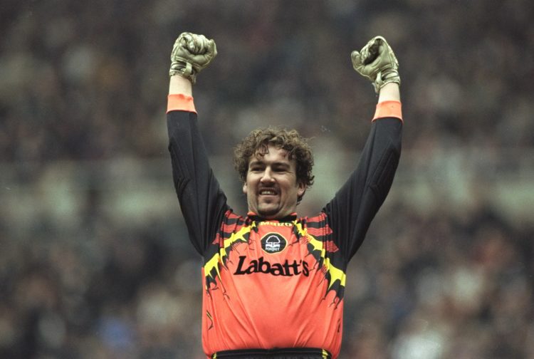 30 Jan 1997:  Nottingham Forest goalkeeper Mark Crossley celebrates  during an FA Cup Fourth Round match against Newcastle United at St James'' Par...