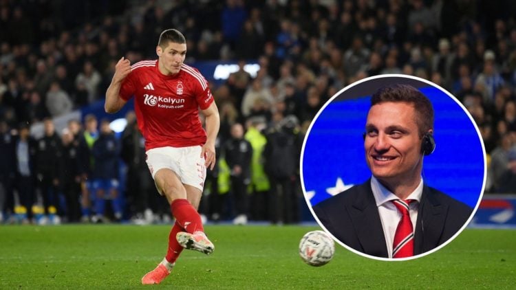 Main: Nikola Milenkovic of Nottingham Forest with inset of Nemanja Vidic