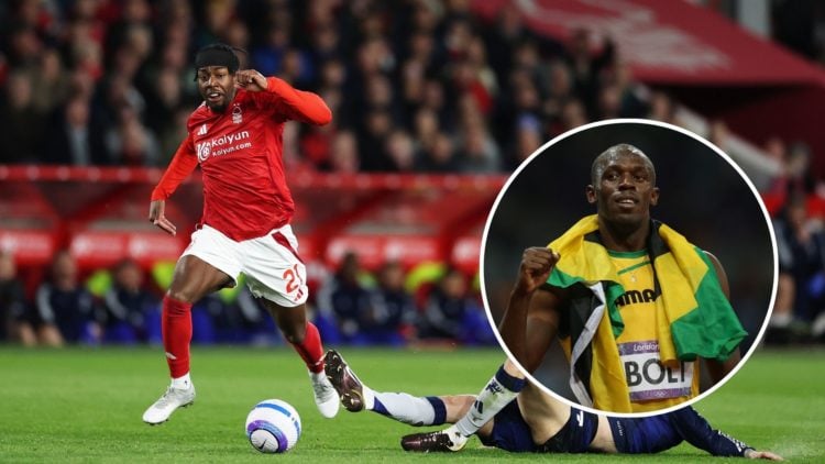 Main: Anthony Elanga of Nottingham Forest and an inset of Usain Bolt