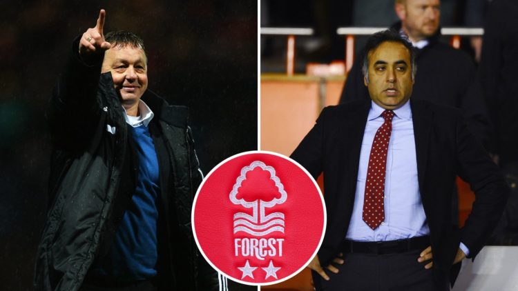 Split image of: Fawaz Al Hasawi of Nottingham Forest looks on from the stands during the Sky Bet Championship match between Nottingham Forest and C...