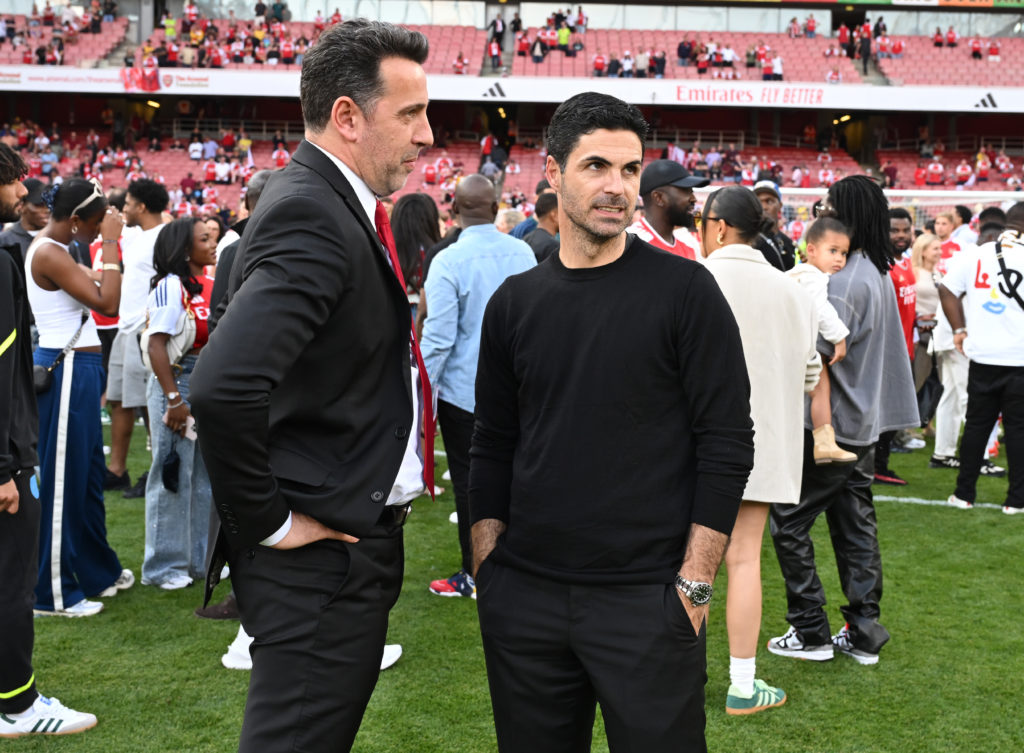 Mikel Arteta and Edu Gaspar at the Emirates Stadium