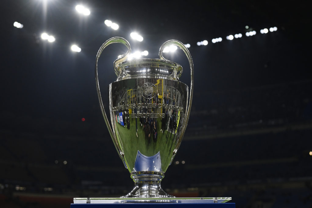 The Champions League trophy is seen prior the UEFA Champions