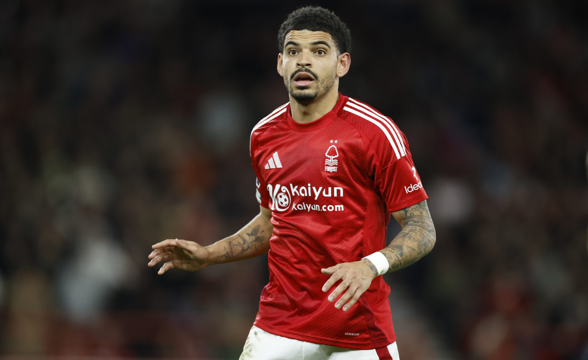 Morgan Gibbs-White running during the Premier League match between Nottingham Forest and Manchester United