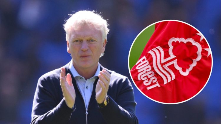 Main: Everton manager David Moyes during the Premier League match between Everton FC and Arsenal FC at Goodison Park. Inset: Nottingham Forest embl...