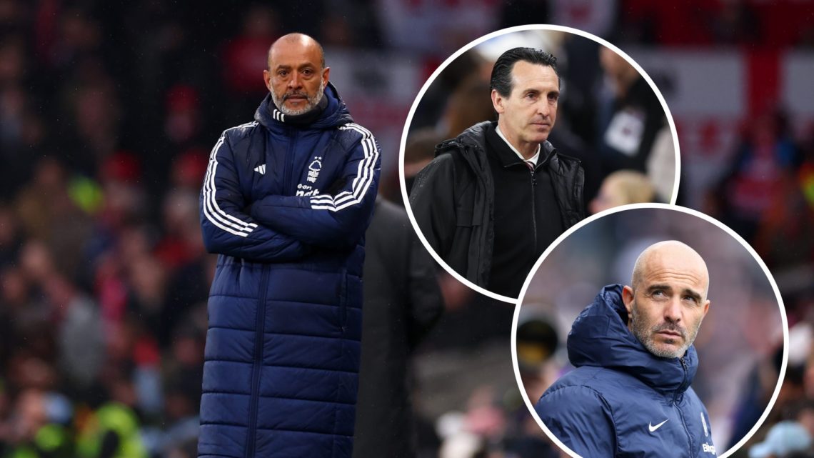 Nuno Espirito Santo watches Nottingham Forest (left), Enzo Maresca watches on (bottom right), Unai Emery walks off (top right)