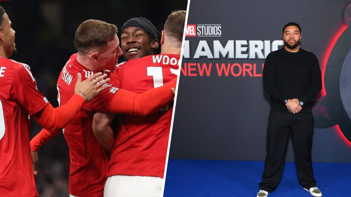 Left: Nottingham Forest celebrate and Right: Troy Deeney
