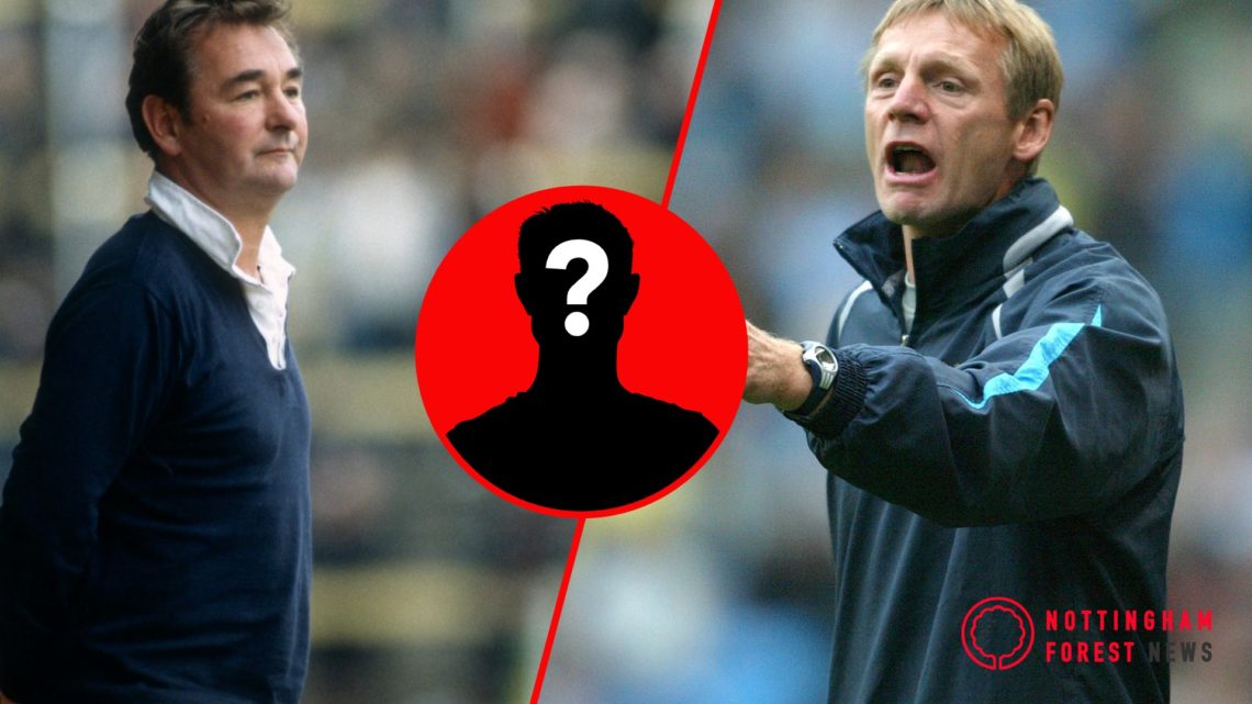 Split image of Brian Clough managing Nottingham Forest and Stuart Pearce managing Manchester City