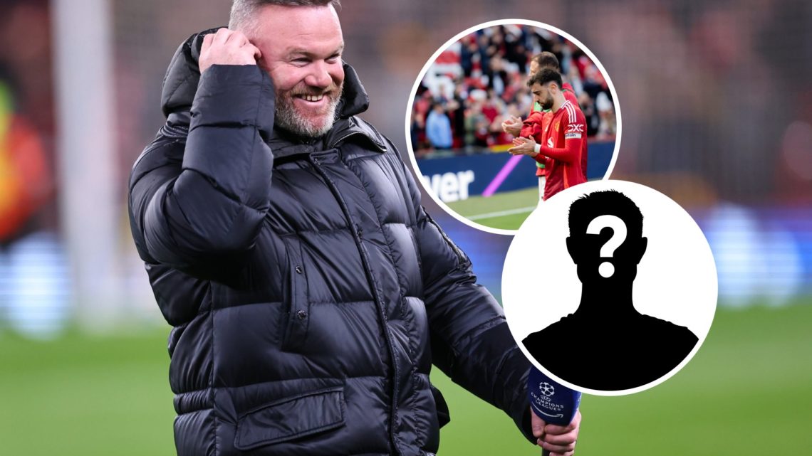 Main: Wayne Rooney on pundit duties and Inset: United player Bruno Fernandes