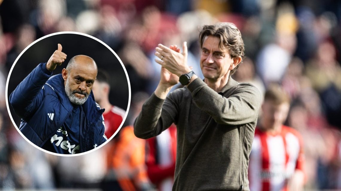 Thomas Frank claps fans (right) and Nuno Espirito Santo thumbs up (right)