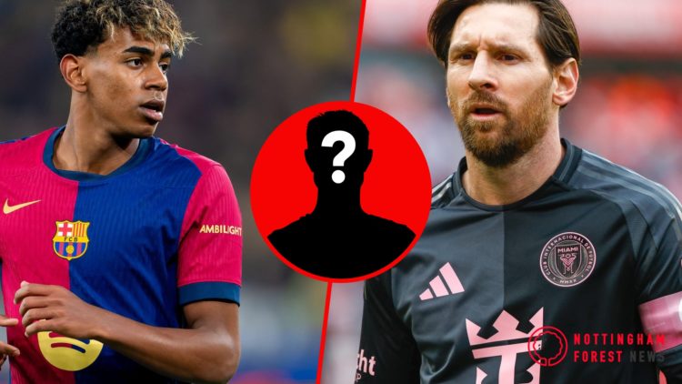 Split image of Lamine Yamal playing for Barcelona vs Borussia Dortmund and Lionel Messi in action for Inter Miami vs Chicago Fire