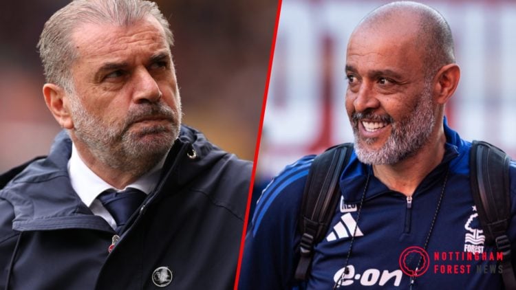 Split image of Ange Postecoglou of Tottenham Hotspur on the touchline against Wolves (left) and Nuno Espirito Santo arriving at the City Ground (ri...