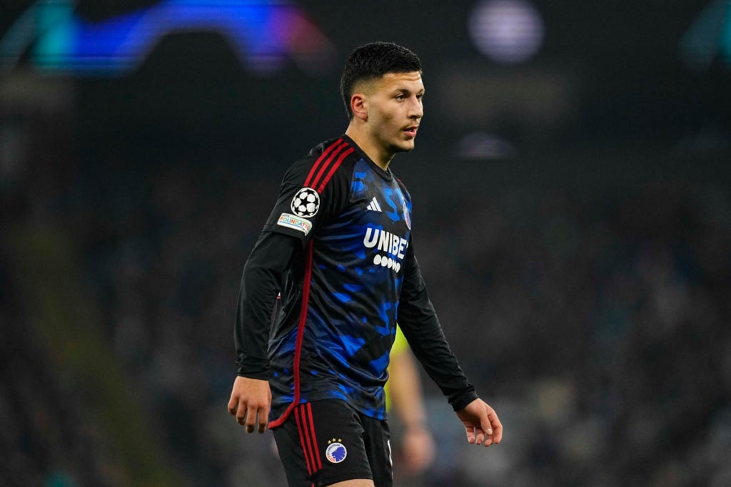 Roony Bardghji of FC Kobenhavn looks on during the UEFA Champions League 2023/24 round of 16 second leg match between Manchester City and F.C. Copenhagen