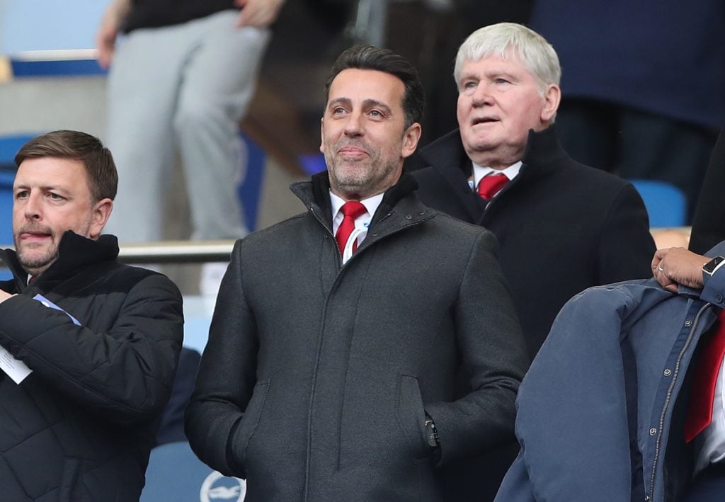 Edu looks on from the stands during Brighton vs Arsenal