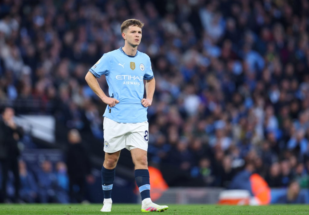 James McAtee looks on during the Premier League match between Manchester City and Aston Villa