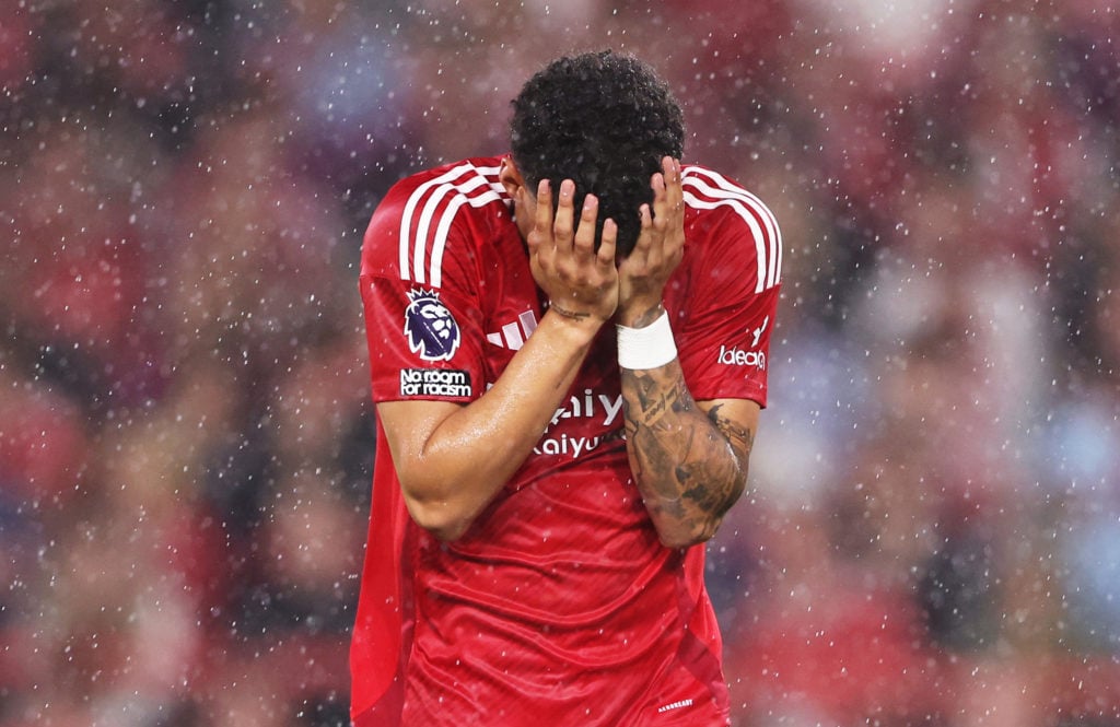 Morgan Gibbs-White reacts as Nottingham Forest suffer defeat against Brentford.