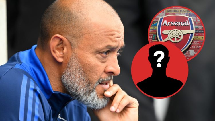 Nuno Espirito Santo during a pre-season friendly between Nottingham Forest and Chesterfield FC. Inset: View of the Arsenal badge ahead of Arsenal v...