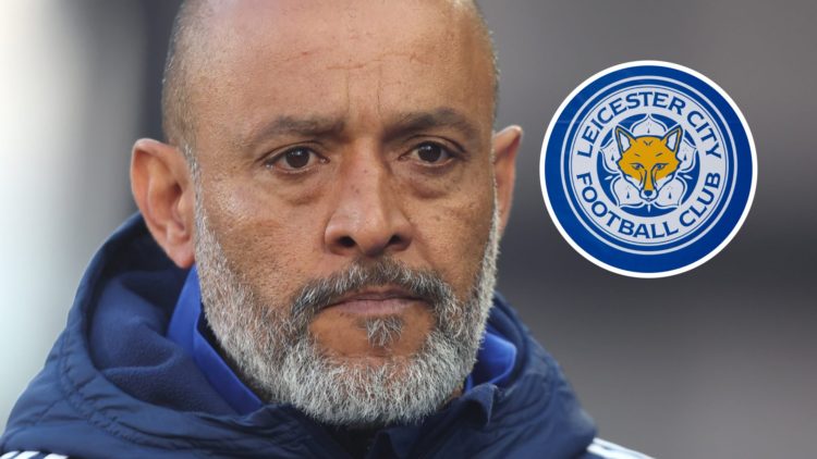 Nottingham Forest manager Nuno Espirito Santo. Inset of Leicester City badge.