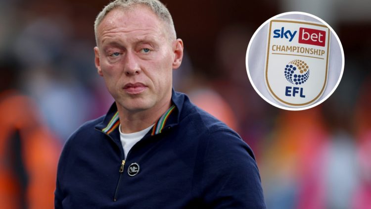 Steve Cooper managing Nottingham Forest in the Premier League vs Crystal Palace. Inset: The Sky Bet Championship logo