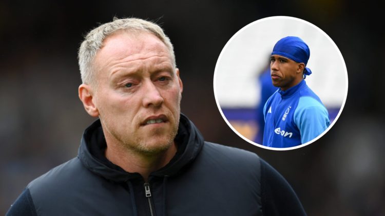Steve Cooper looks on prior to the Premier League match between Fulham FC and Leicester City FC. Inset: Andrey Santos of Nottingham Forest during t...