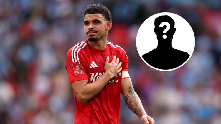 Nottingham Forest playmaker Morgan Gibbs-White. Inset of mystery player.