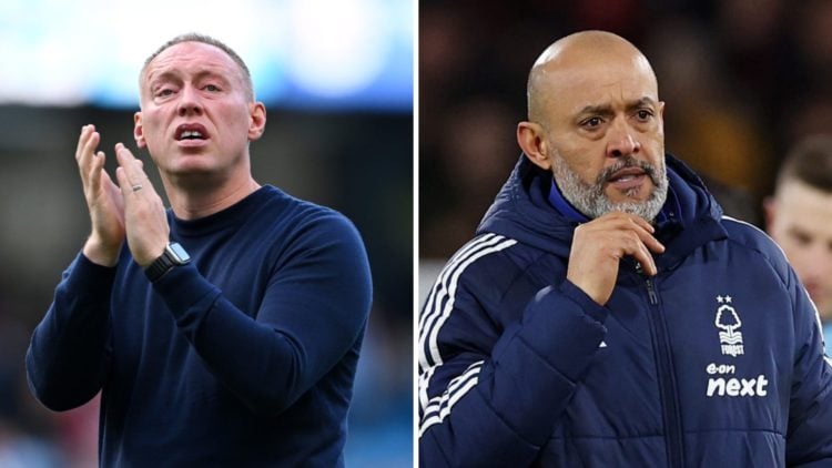 Steve Cooper (left) claps and Nuno Espirito Santo looks on (right)