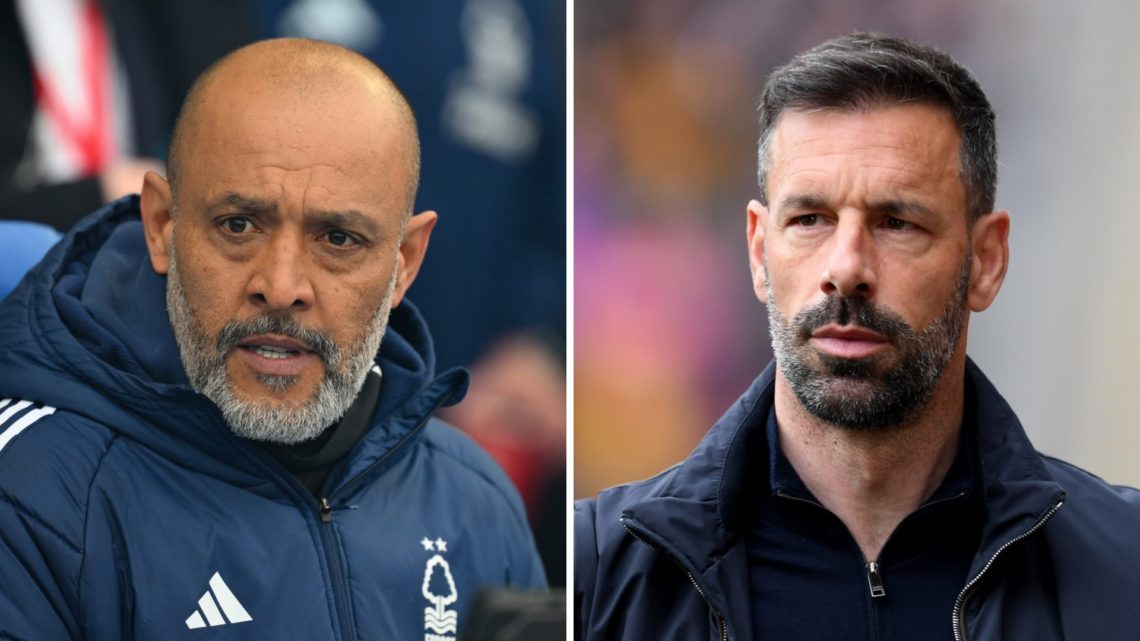 Nuno Espirito Santo watches Nottingham Forest (left), Ruud van Nistelrooy watches Leicester City (right)