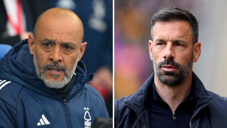 Nuno Espirito Santo watches Nottingham Forest (left), Ruud van Nistelrooy watches Leicester City (right)