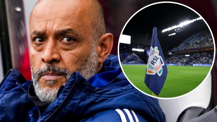 Nuno Espirito Santo seen prior to the Premier League clash between Newcastle United and Nottingham Forest. Inset: The Roshn Saudi League logo seen ...