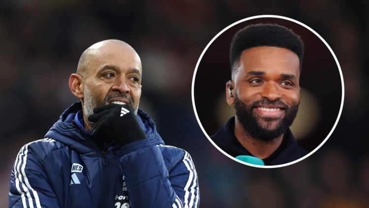 Nuno Espirito Santo looks frustrated (left), and Darren Bent smiles (right)